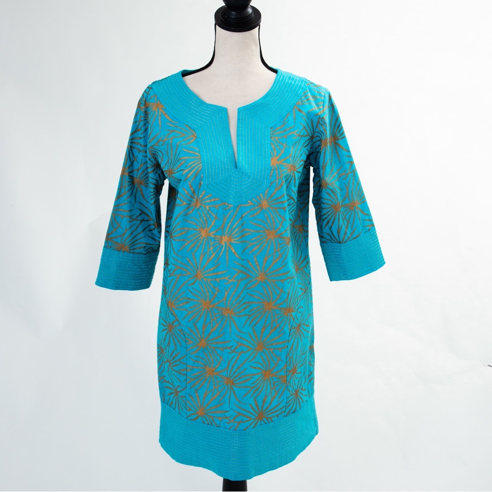 Gretchen Scott Designs sunburst pattern tunic style summer dress 3/4 sleeve S